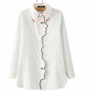 V Hand Collar Face Shirt White Poplin Small